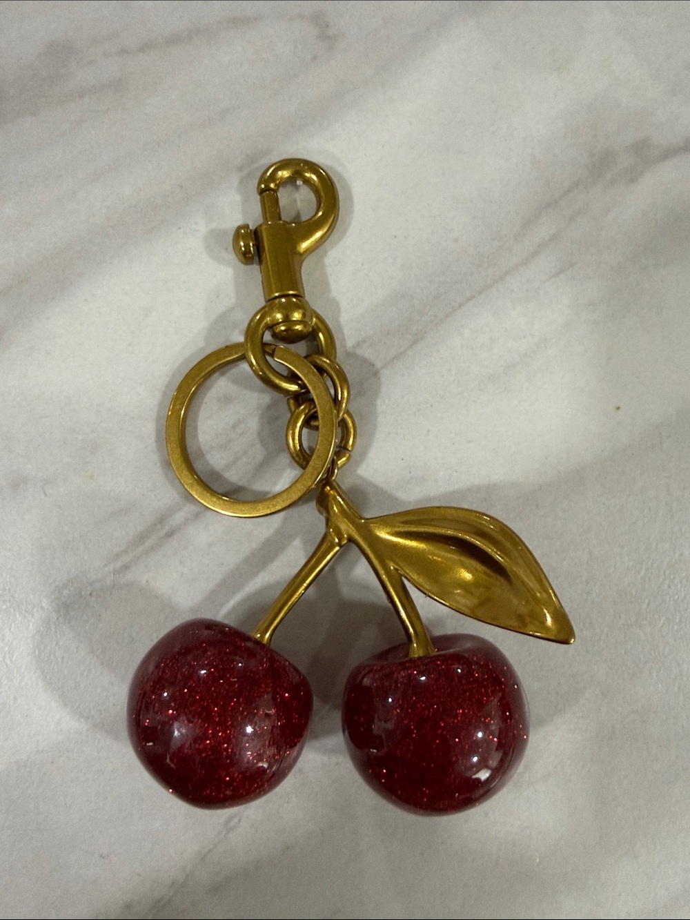 Gold Cherry Keyring with Sparkling Red Charms